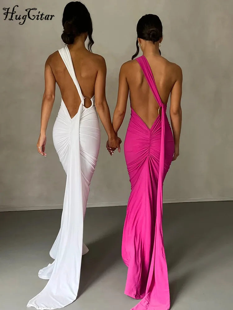 Hugcitar One Shoulder elegantes rückenfreies Kleid