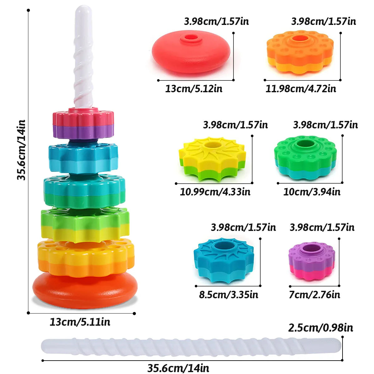 Montessori Rotierender Regenbogenturm Baby Stapelpuzzle Spielzeug