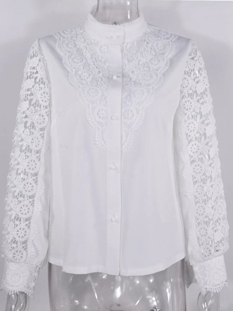 Elegante Damen Kragen Spitze Top Bluse 2024