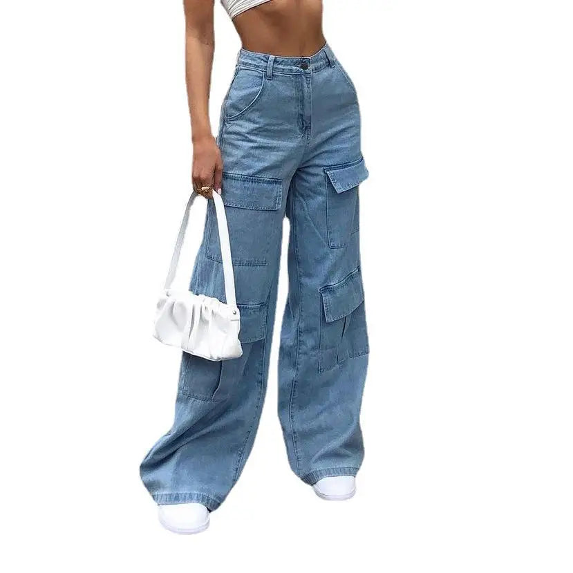 Kalenmos Jeans Hose mit weitem Bein Cargo Denim