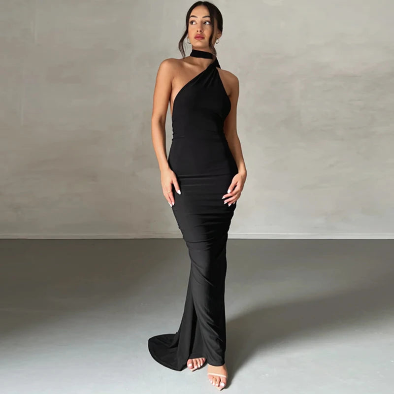 Hugcitar One Shoulder elegantes rückenfreies Kleid
