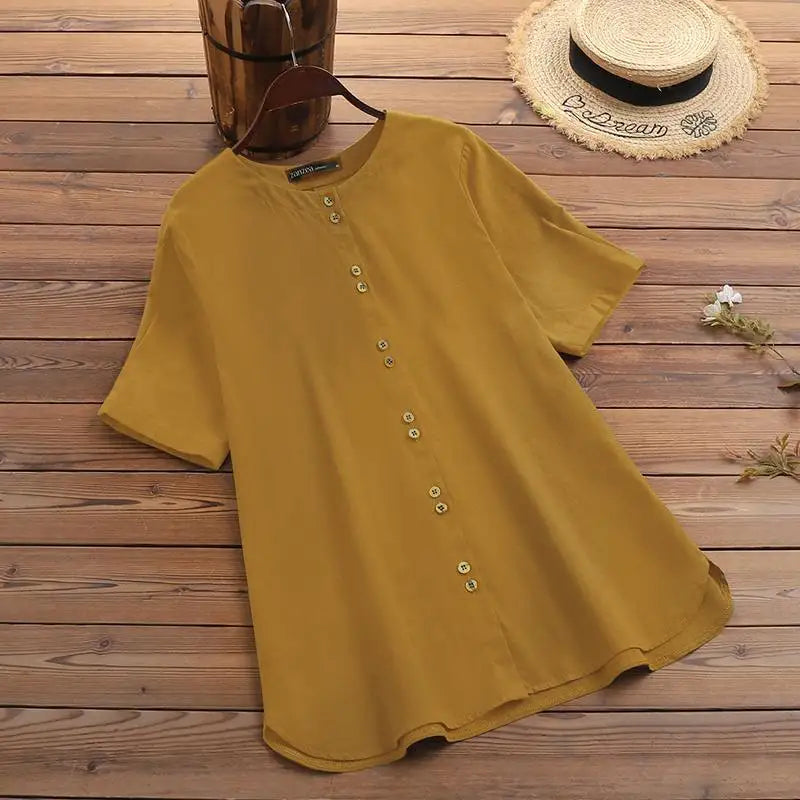 Zanzea Sommer lässige Damen Tunika Top Hemd Baumwolle