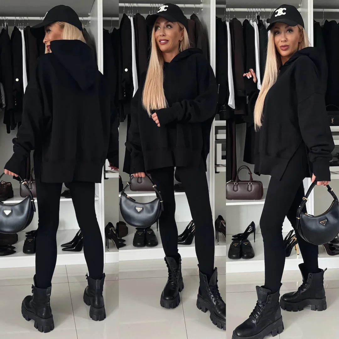 Damen Zweiteiler Hosen Set Gestreifte Kapuzenpullover