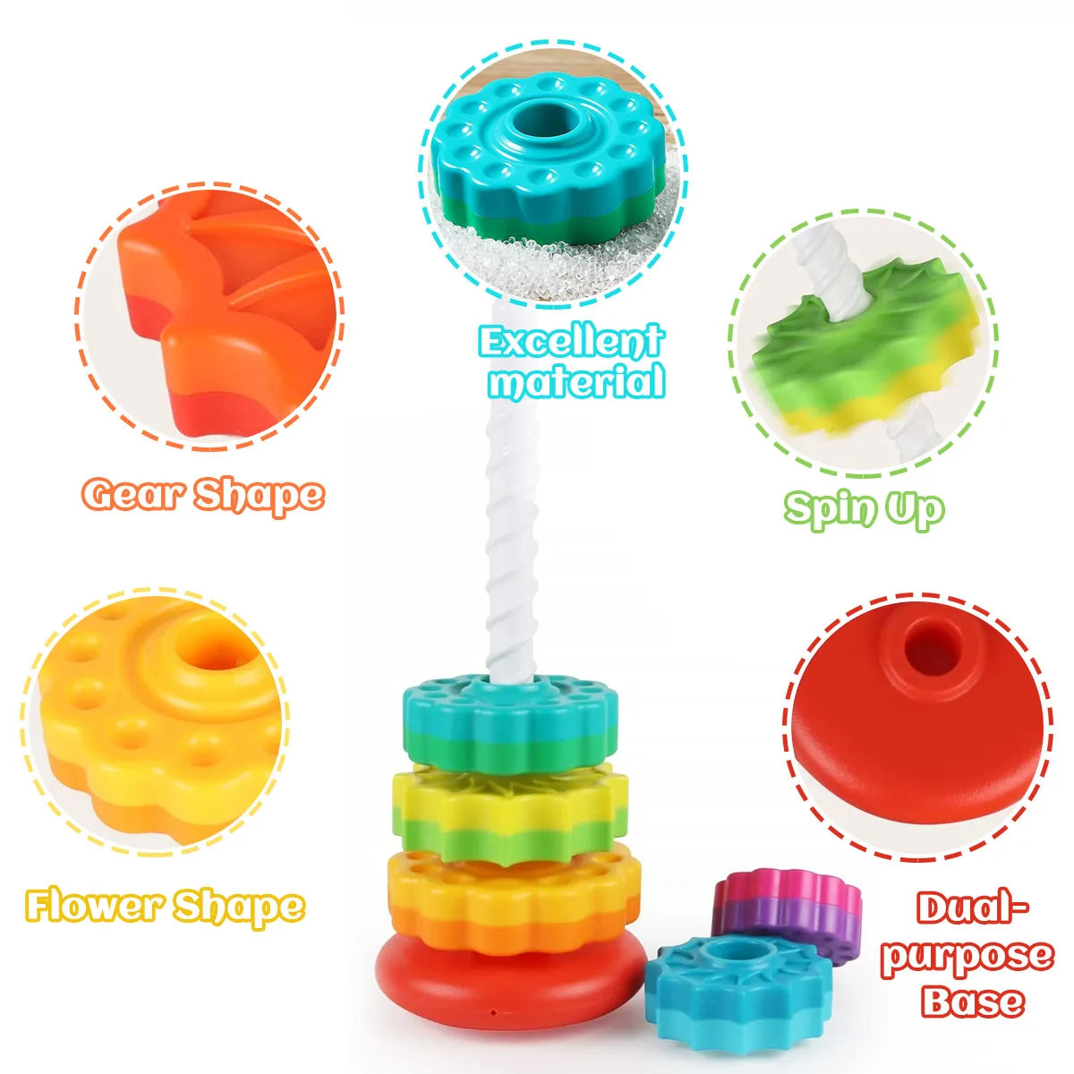 Montessori Rotierender Regenbogenturm Baby Stapelpuzzle Spielzeug