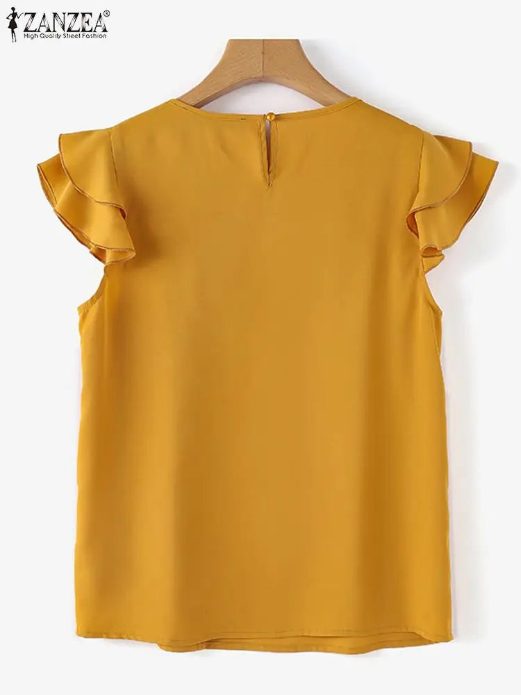 Zanzea elegante Bluse Top Sommer Mode Kurzarm