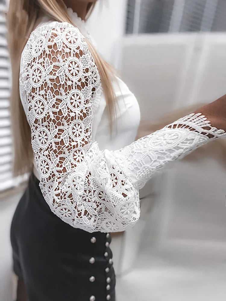 Elegante Damen Kragen Spitze Top Bluse 2024