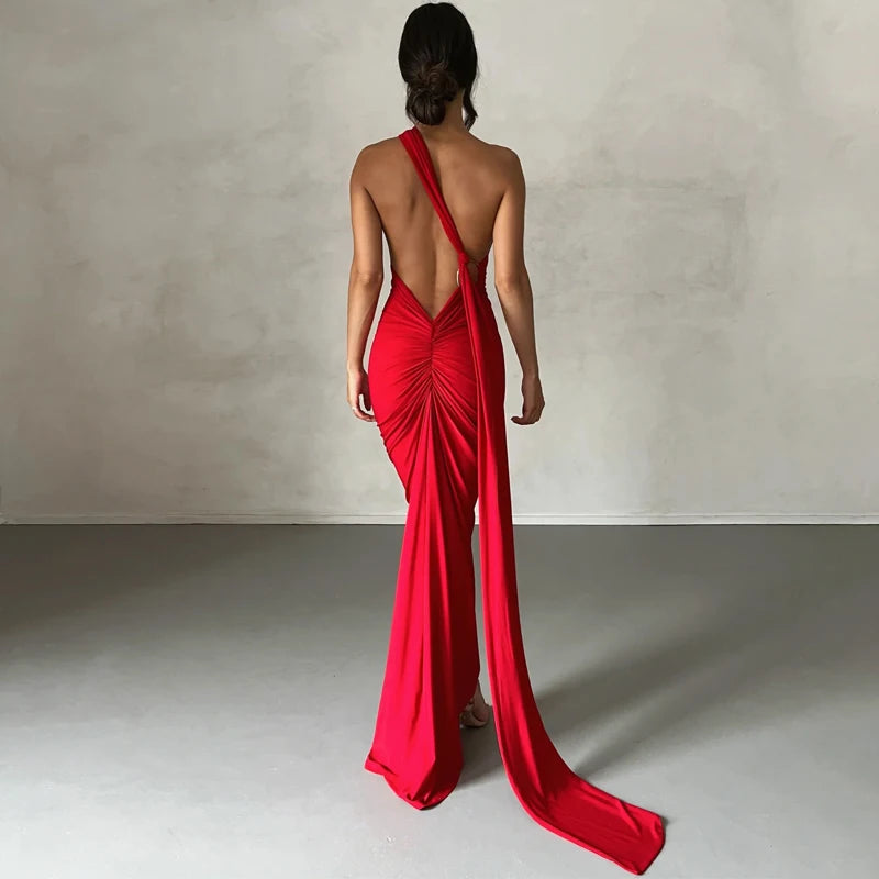 Hugcitar One Shoulder elegantes rückenfreies Kleid
