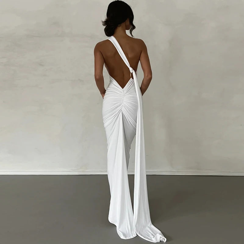 Hugcitar One Shoulder elegantes rückenfreies Kleid