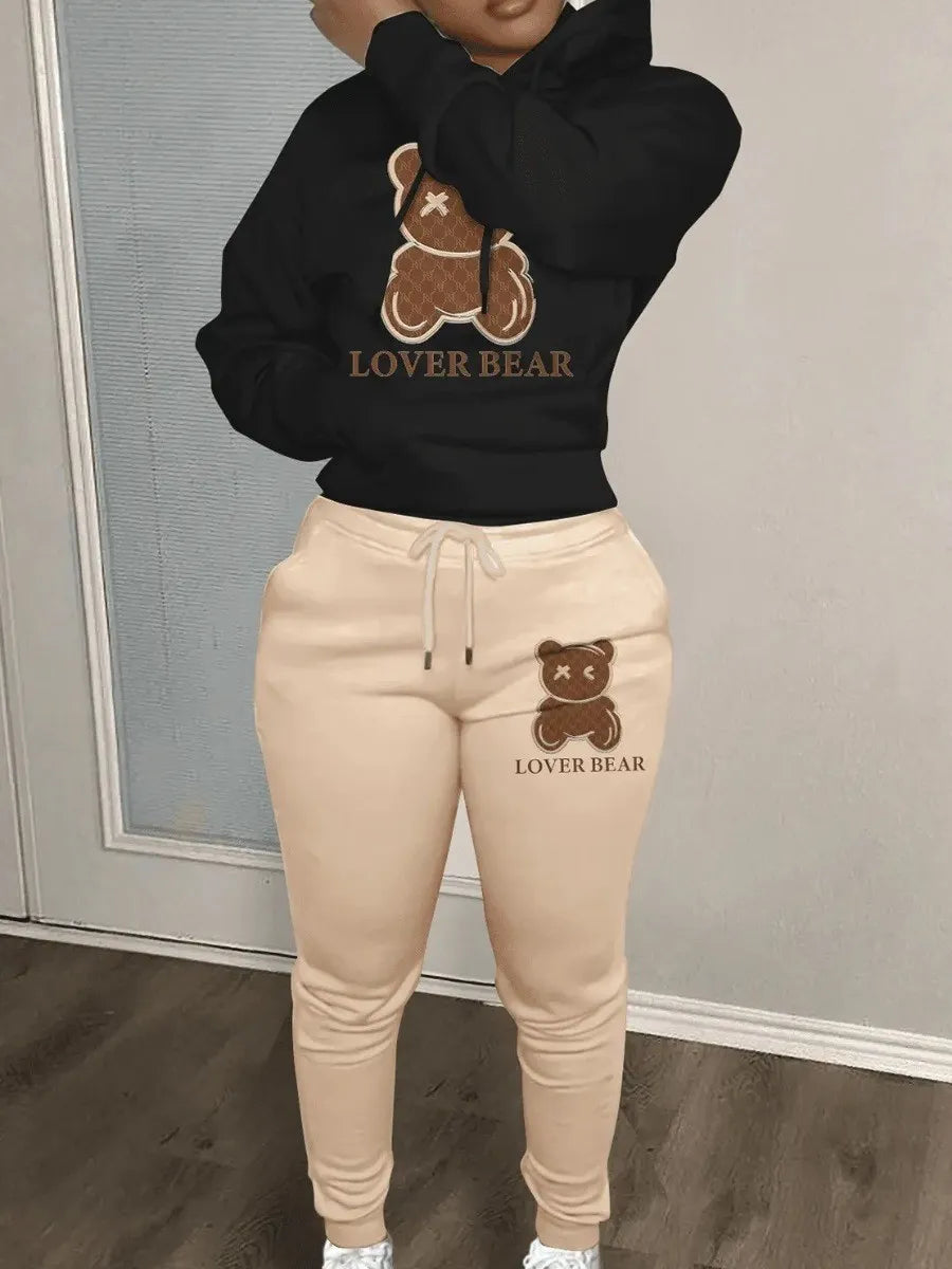 Locker sitzendes modisches Kapuzenpullover-Set für Damen