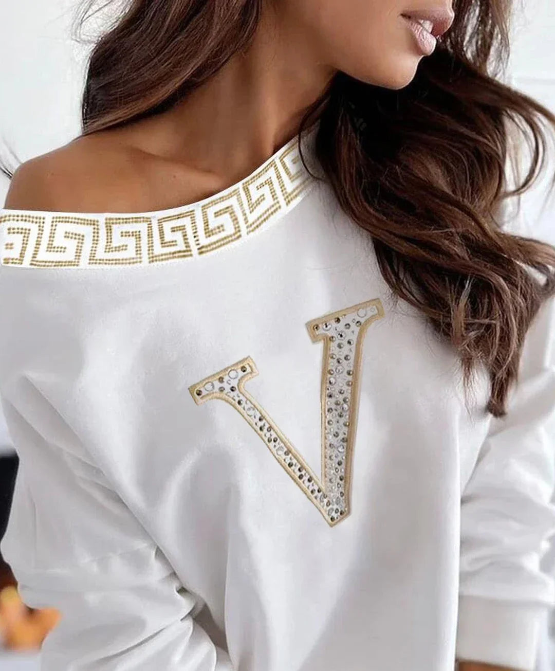 Casual Frauen Top Strass V Muster