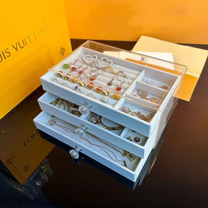 Acryl Samt Schmuckkästchen Organizer mit 3 Schubladen