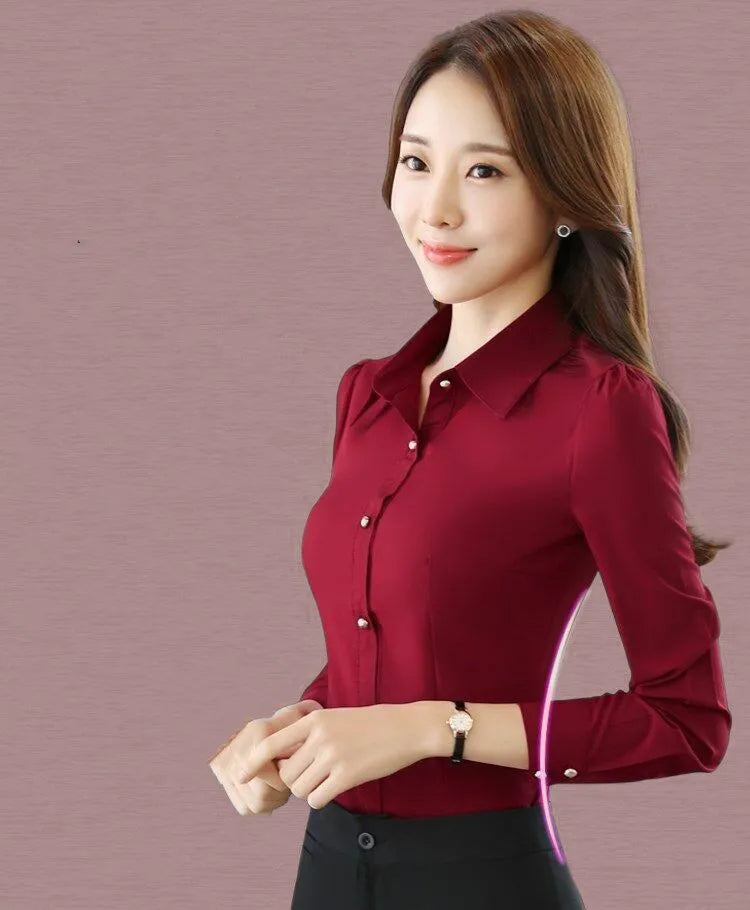 Chiffon Damen Hemd Langarm Bluse (Koreanischer Style)