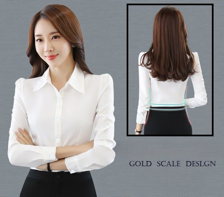 Chiffon Damen Hemd Langarm Bluse (Koreanischer Style)