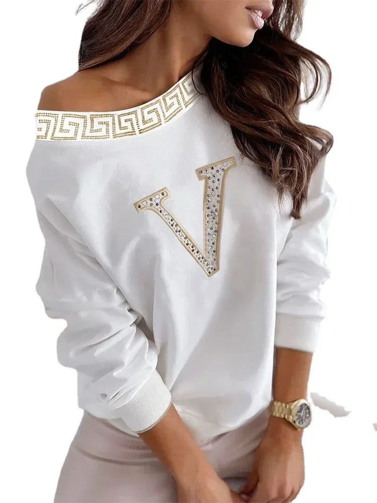Casual Frauen Top Strass V Muster