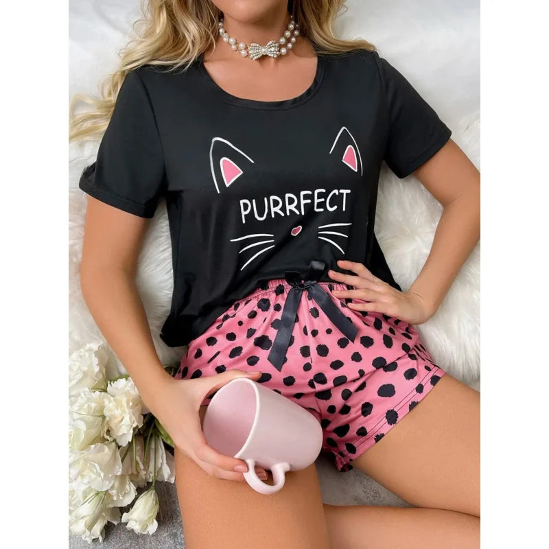 Damen Sommer Pyjama Schlafanzug Set