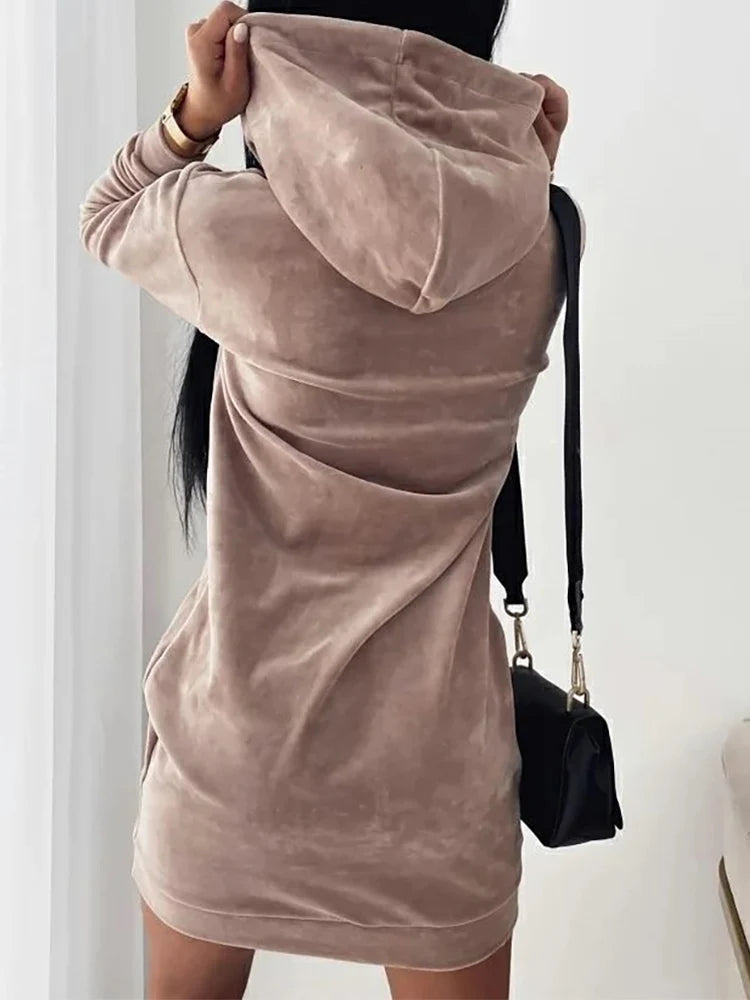 Damen Langarm Pullover mit Kapuze / Kleid