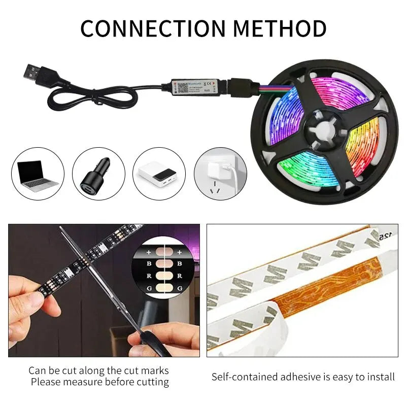 3m USB RGB LED Strip Light 5V SMD 2835 Smart APP Control Bluetooth