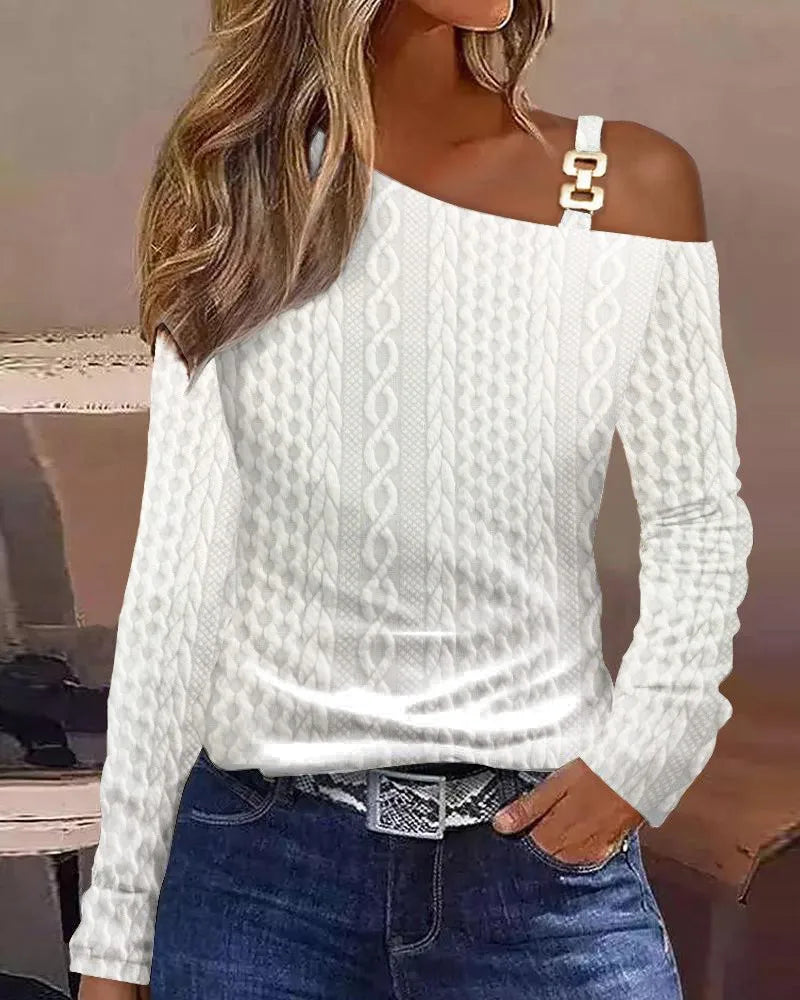 Sexy elegante schulter freie Tops und Blusen 2023 Herbst Langarm