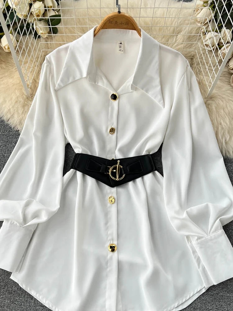 Damen Bluse Hemd mit Gürtel Model 2023