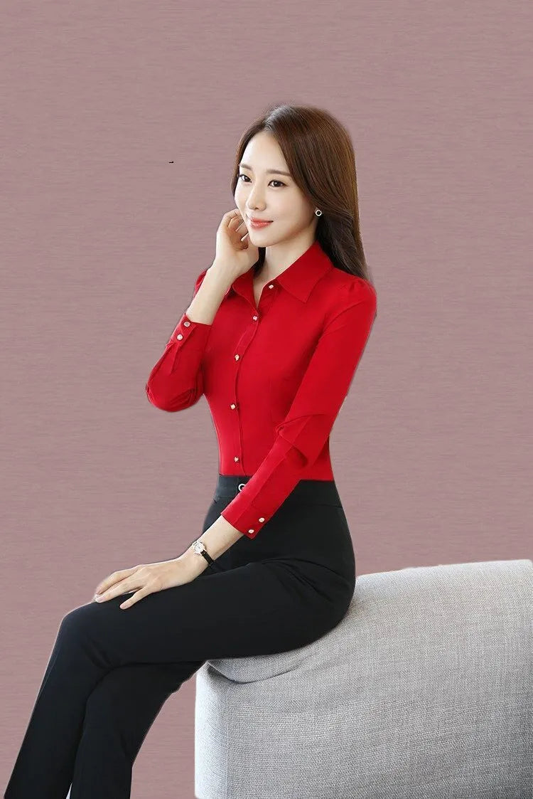 Chiffon Damen Hemd Langarm Bluse (Koreanischer Style)
