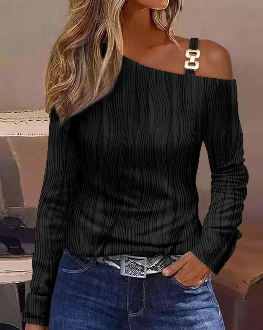 Sexy elegante schulter freie Tops und Blusen 2023 Herbst Langarm