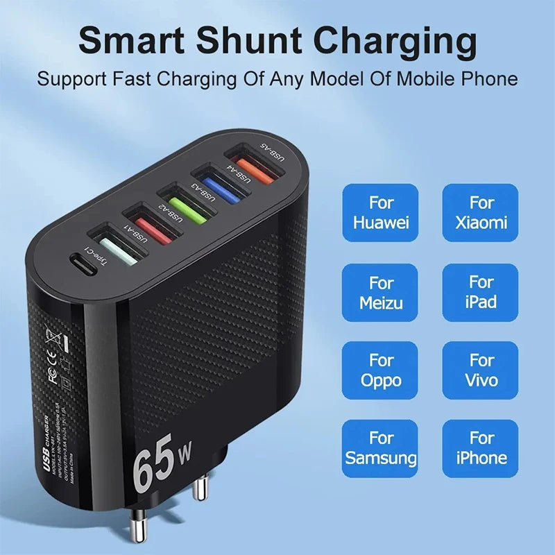 3.1A 5Ports USB Fast Charger 3.0 TYP C