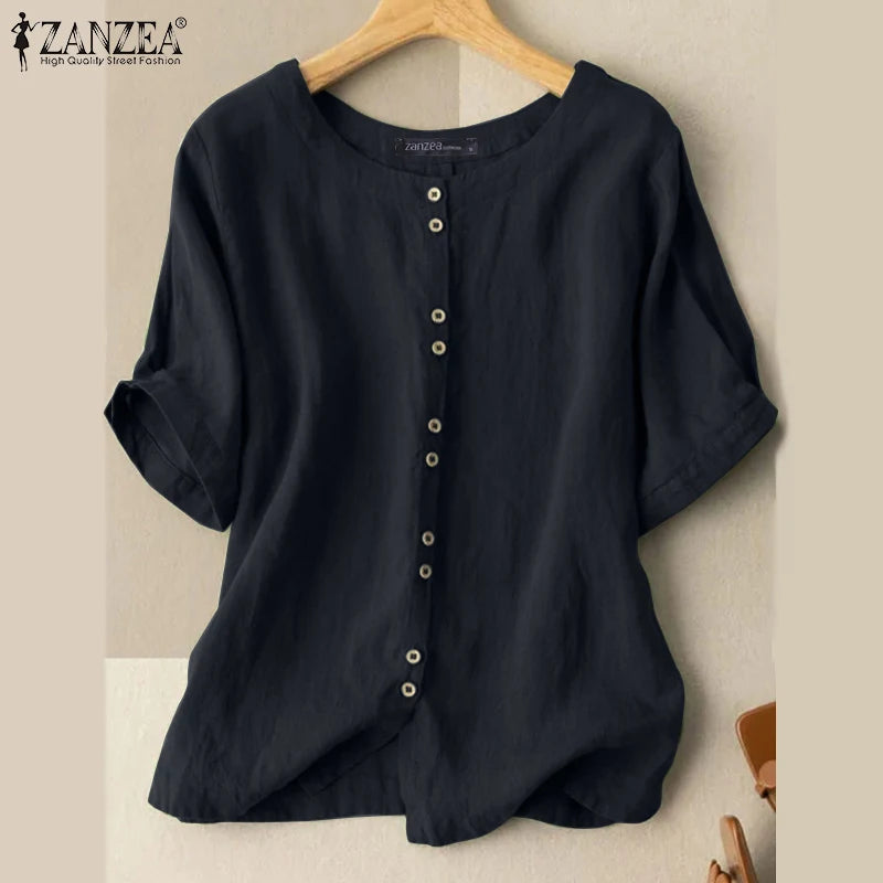 Zanzea Sommer lässige Damen Tunika Top Hemd Baumwolle