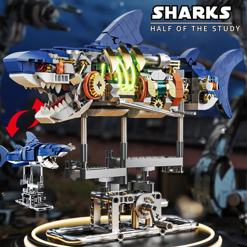 ToylinX Mechanisches Krokodil / Hai Bausteine-Set mit Licht