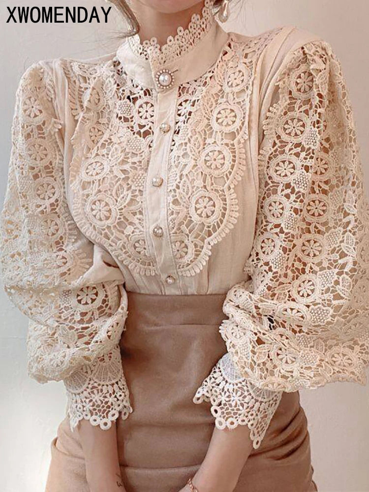 XWOMENDAY Elegante Blumenspitzen Bluse 2024