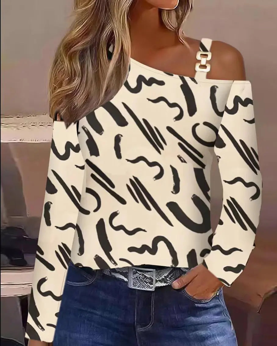 Sexy elegante schulter freie Tops und Blusen 2023 Herbst Langarm