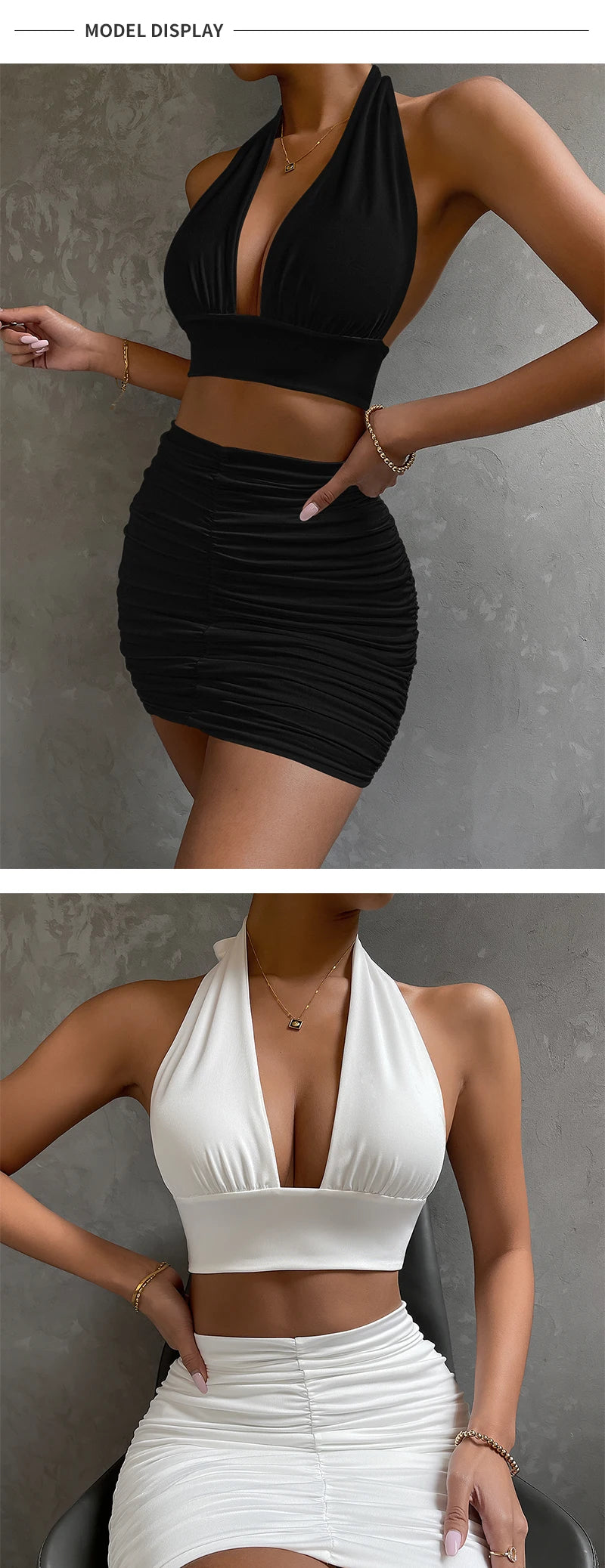 TiLeewon Backless 2 Teiliges Set ärmellos und kurz