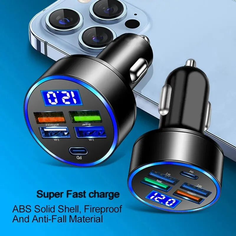 66W 5-Port-Schnellladegerät, 3,1A USB-Autoladegerät Schnelllade-USB-Telefonadapter
