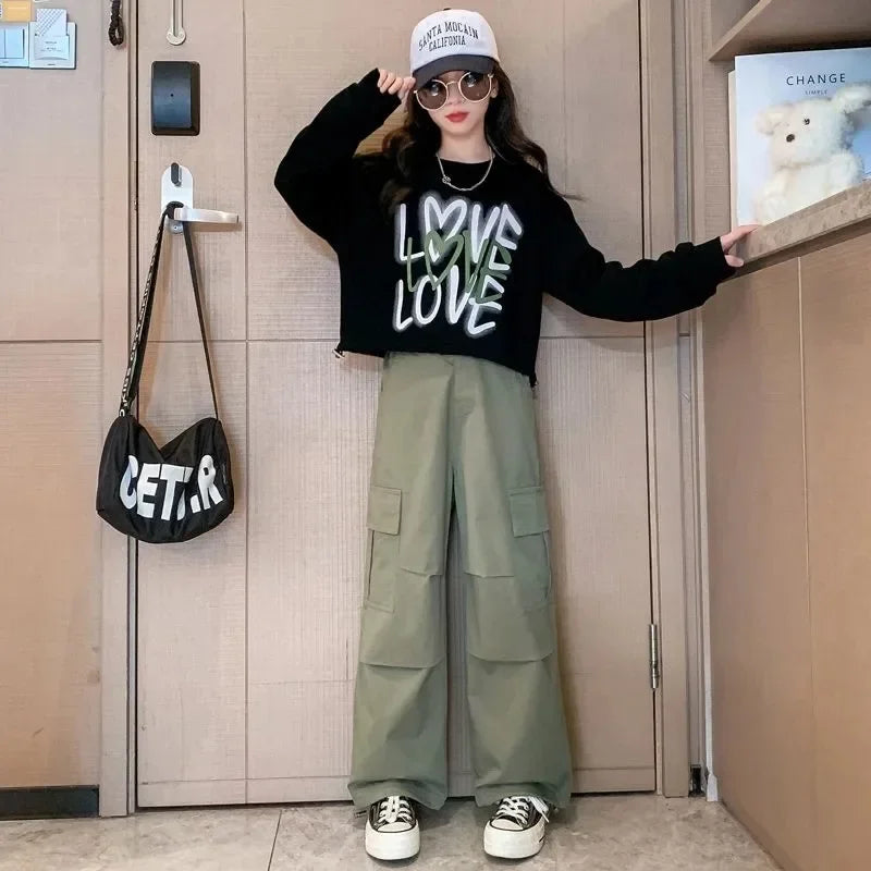 2024 Mädchen Outfit Shirt + Cargo Hose 3-16 Jahre