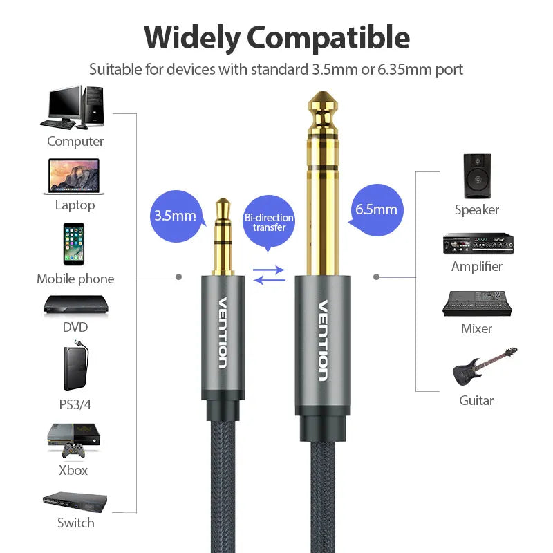 Vention Stecker auf Stecker 3,5 mm auf 6,35 mm Adapter Aux Kabel