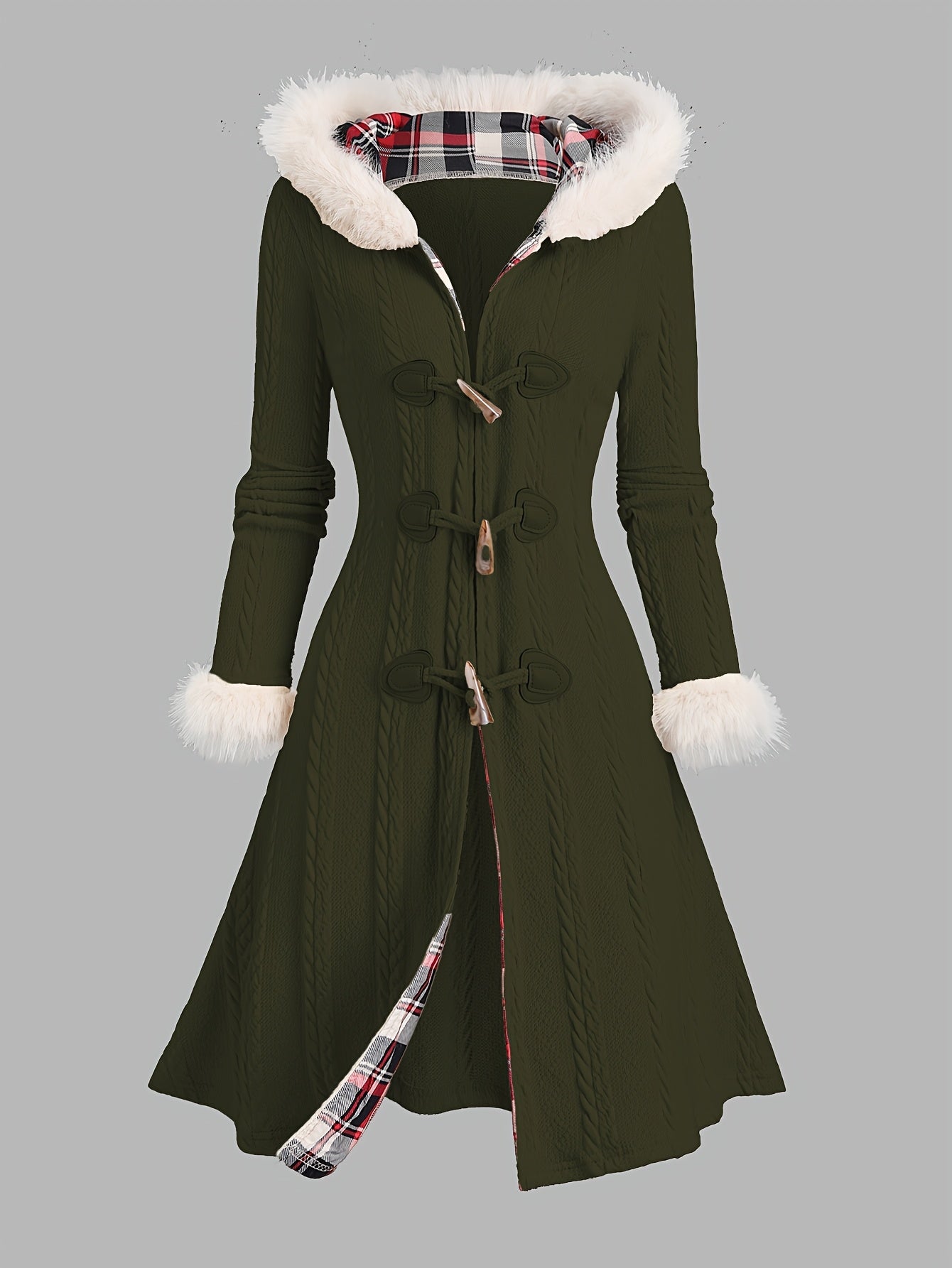 Damen-Strickmantel im Y2K-Stil mit Kapuze mit Kunstpelzbesatz, Herbst Winter