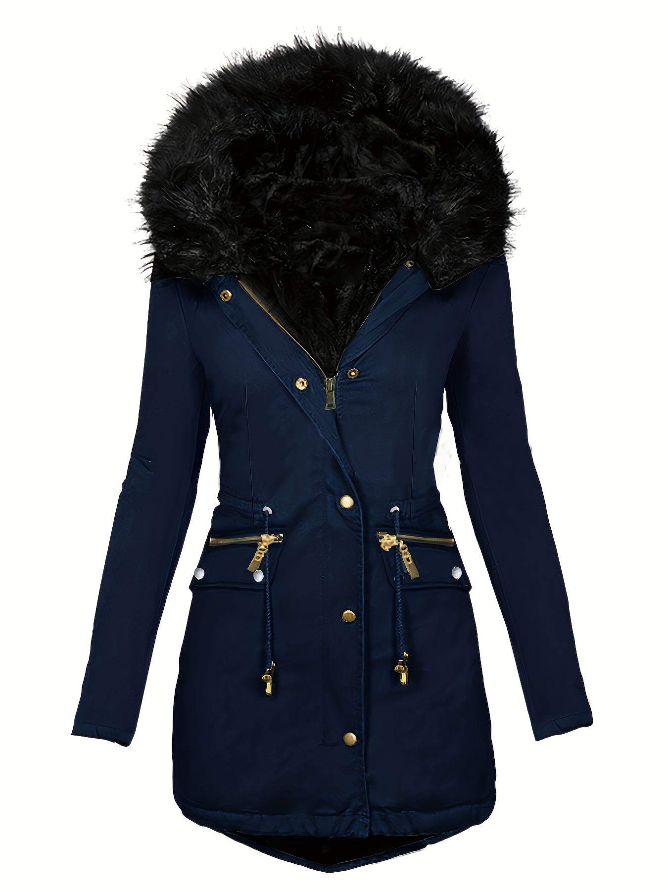 Zip-up Fuzzy Parka-Mantel mit Kapuze und Reißverschluss für Damen
