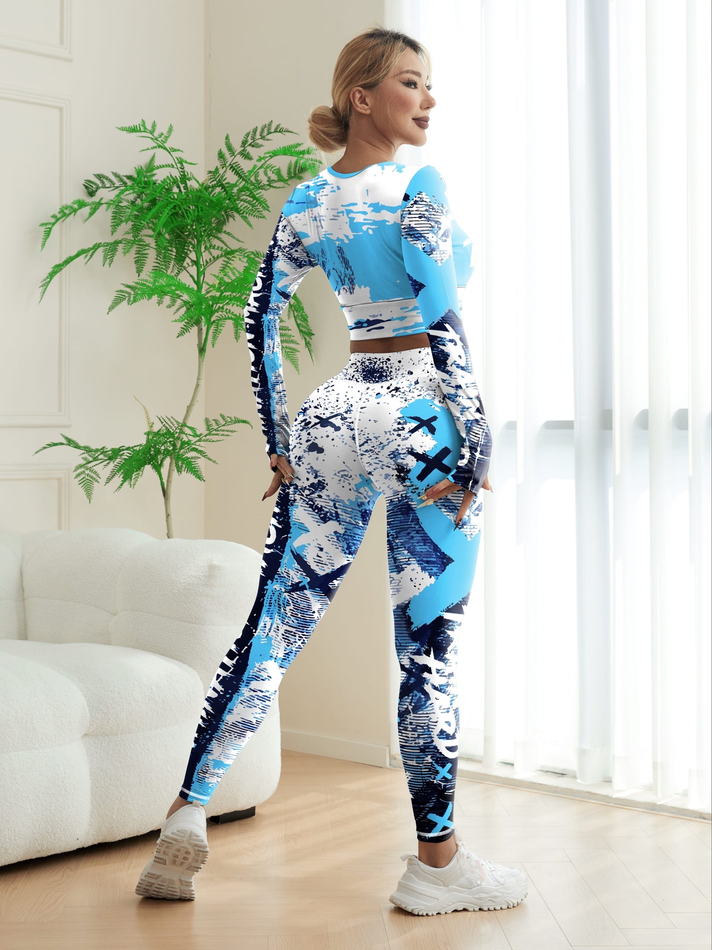 Batik-Sportset für Damen, Activewear-Workout-Oberteil und Leggings
