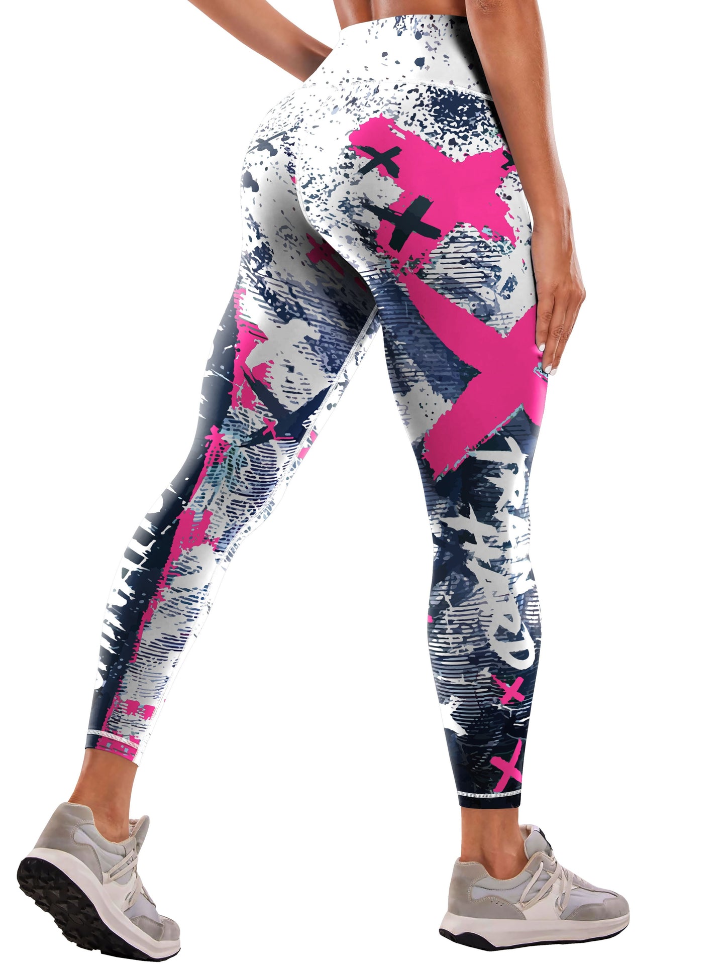 Yoga-Sport-Leggings mit hoher Taille, Farbblock-Graffiti-Design, Po-Lifting