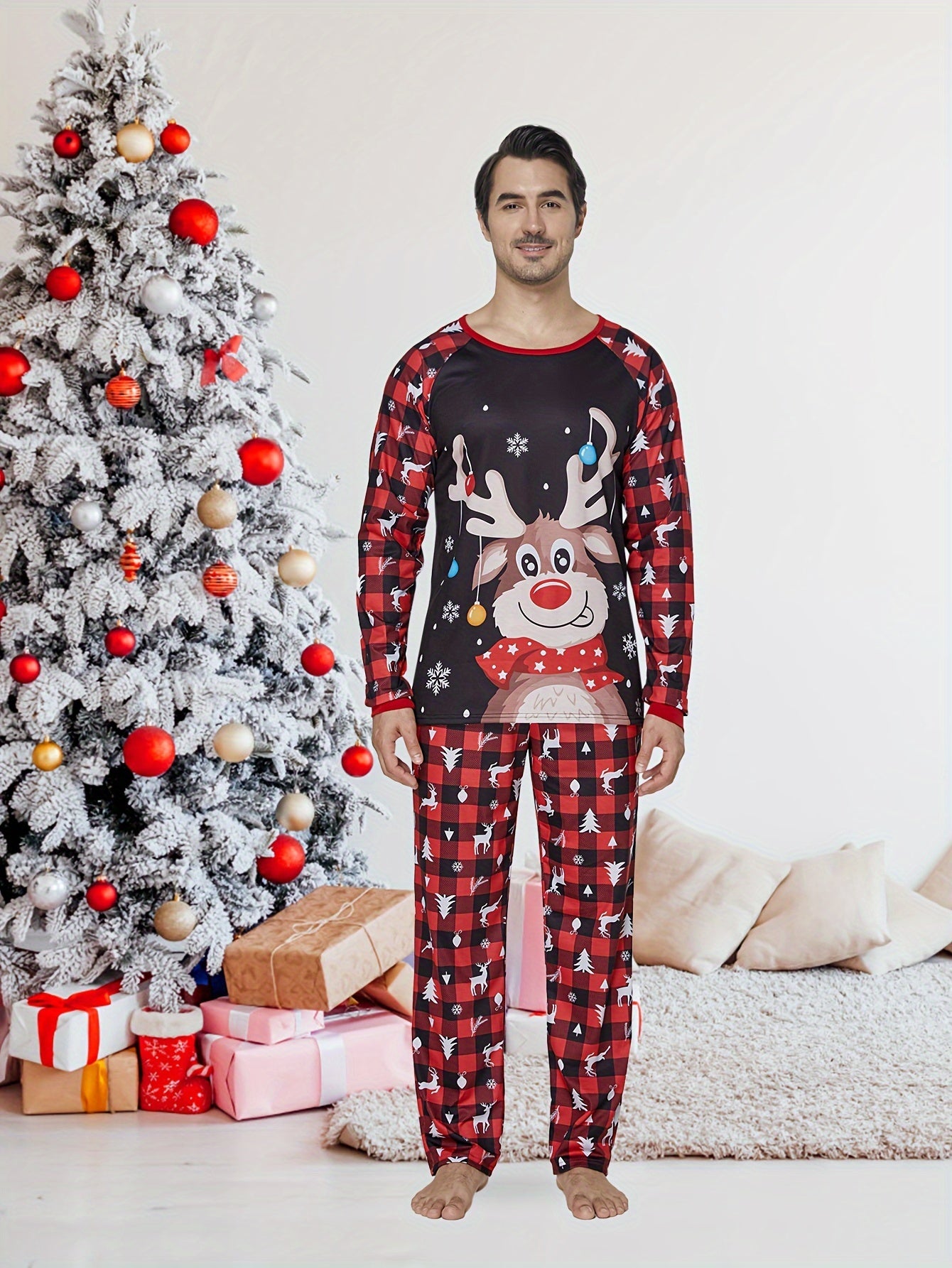 Weihnachtspyjama-Set für die ganze Familie mit Rentier Stretch 2-teilig
