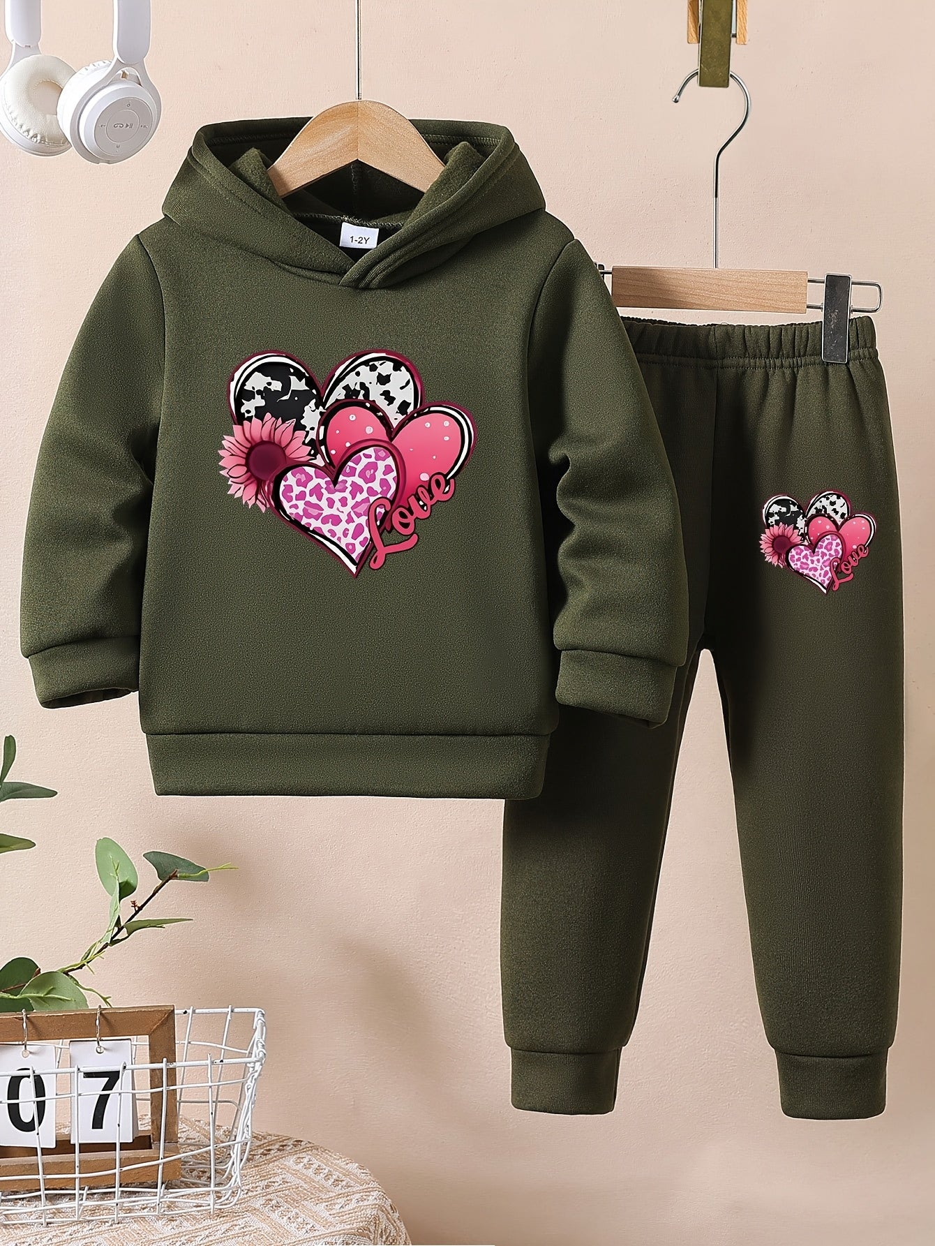 Herbst- und Winter-Zweiteiler für Mädchen, Hoodie mit Kapuze und Hose