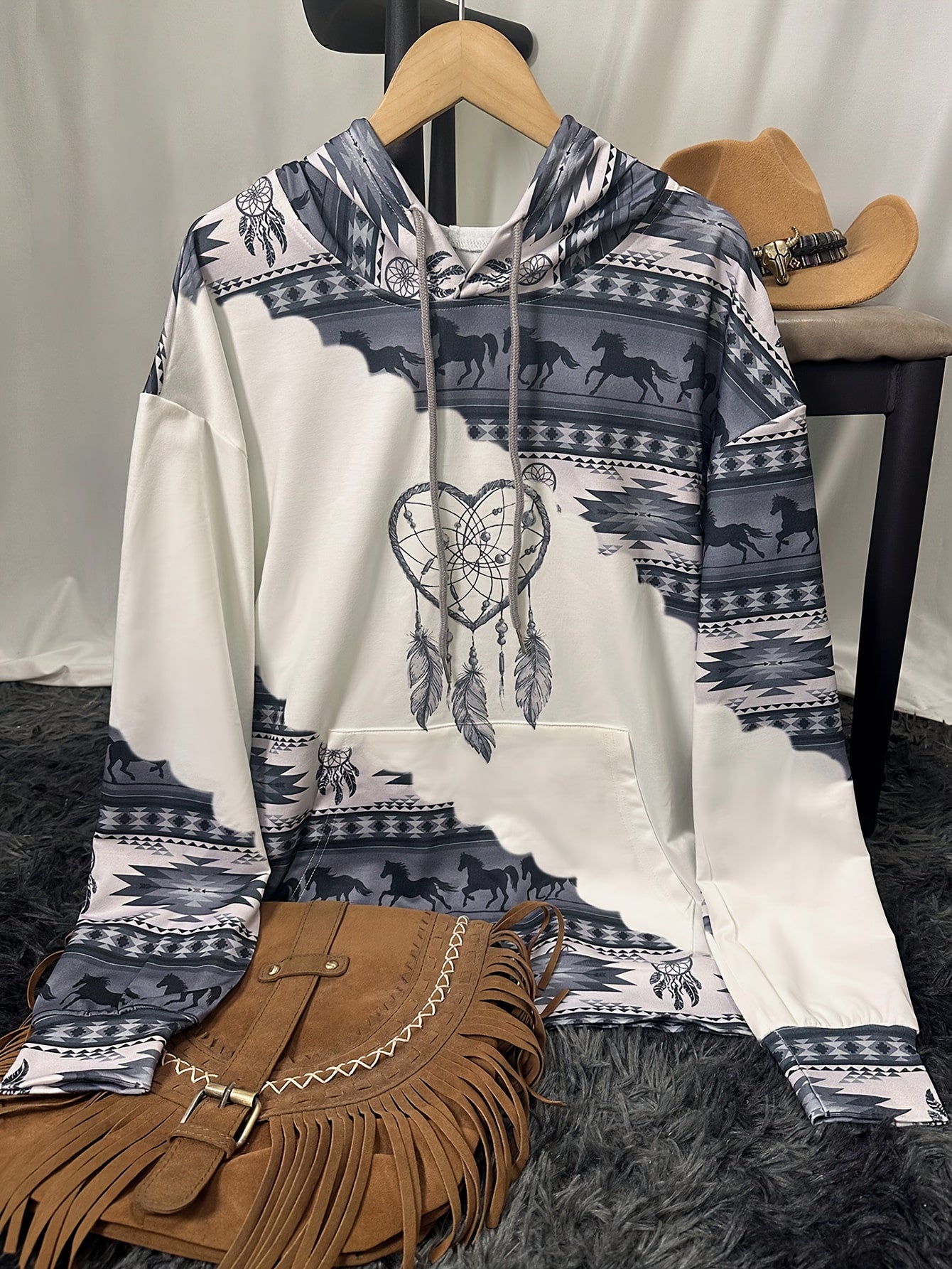 Strickoberteil im Vintage-Stil mit Kapuze Pullover