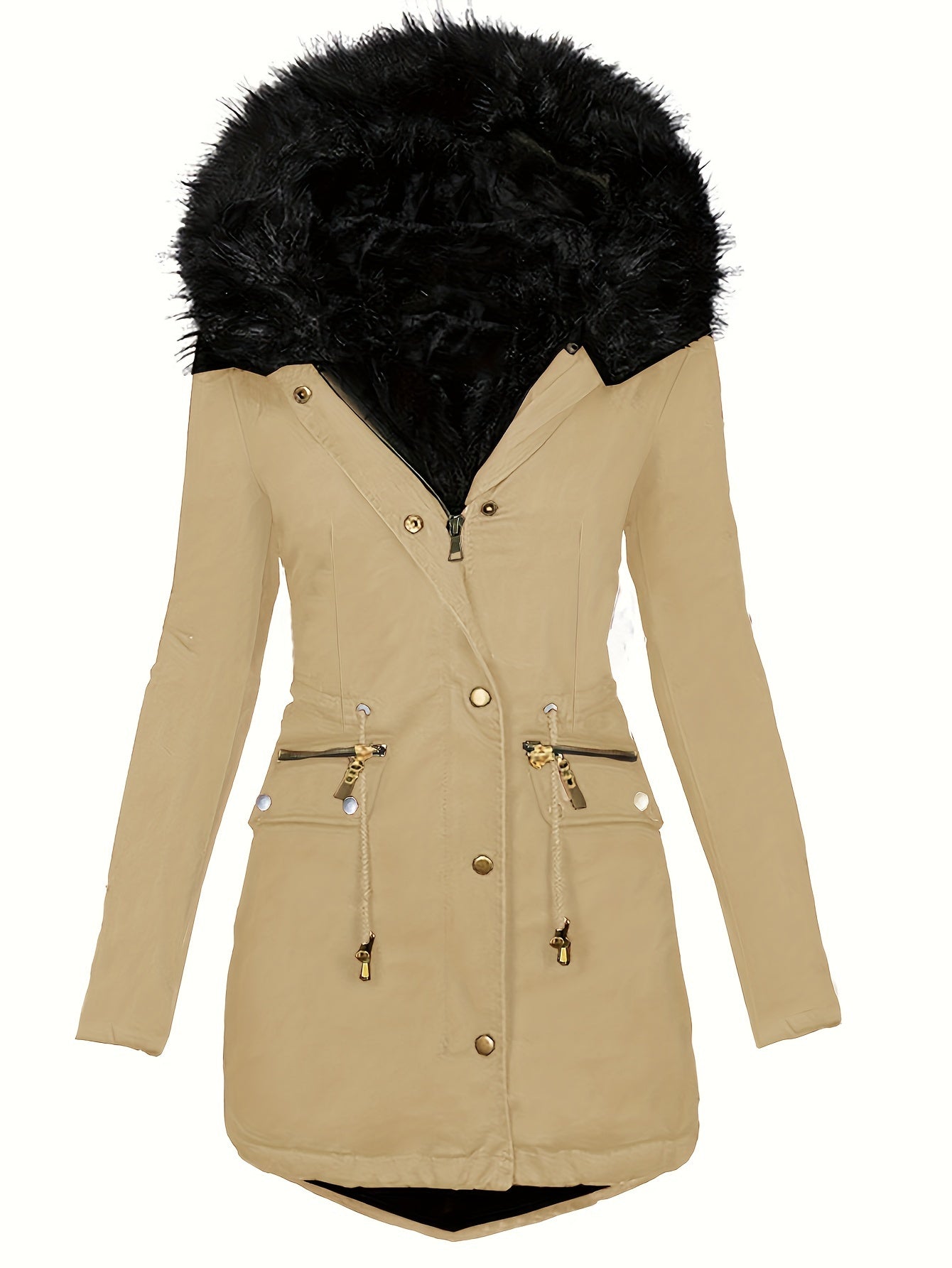 Zip-up Fuzzy Parka-Mantel mit Kapuze und Reißverschluss für Damen