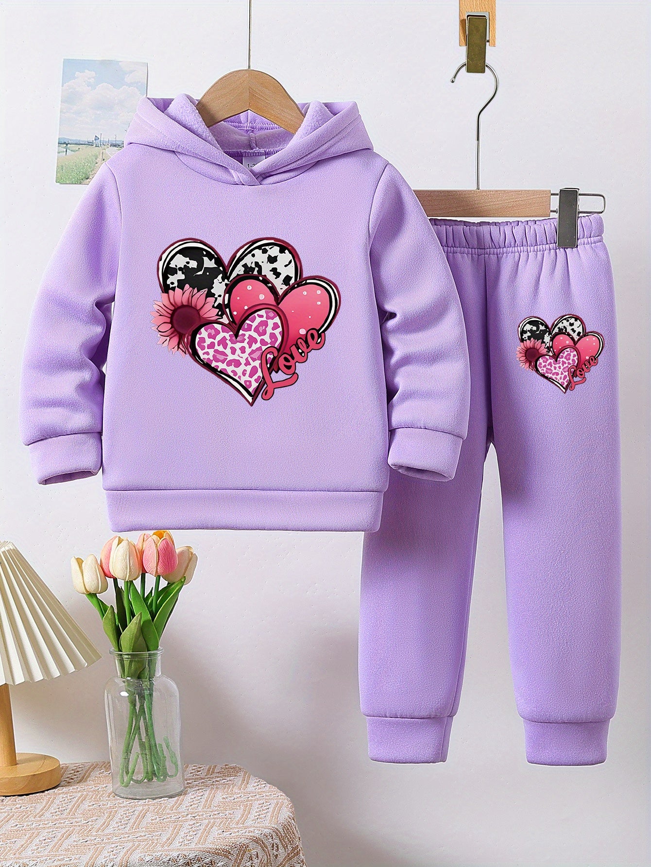 Herbst- und Winter-Zweiteiler für Mädchen, Hoodie mit Kapuze und Hose