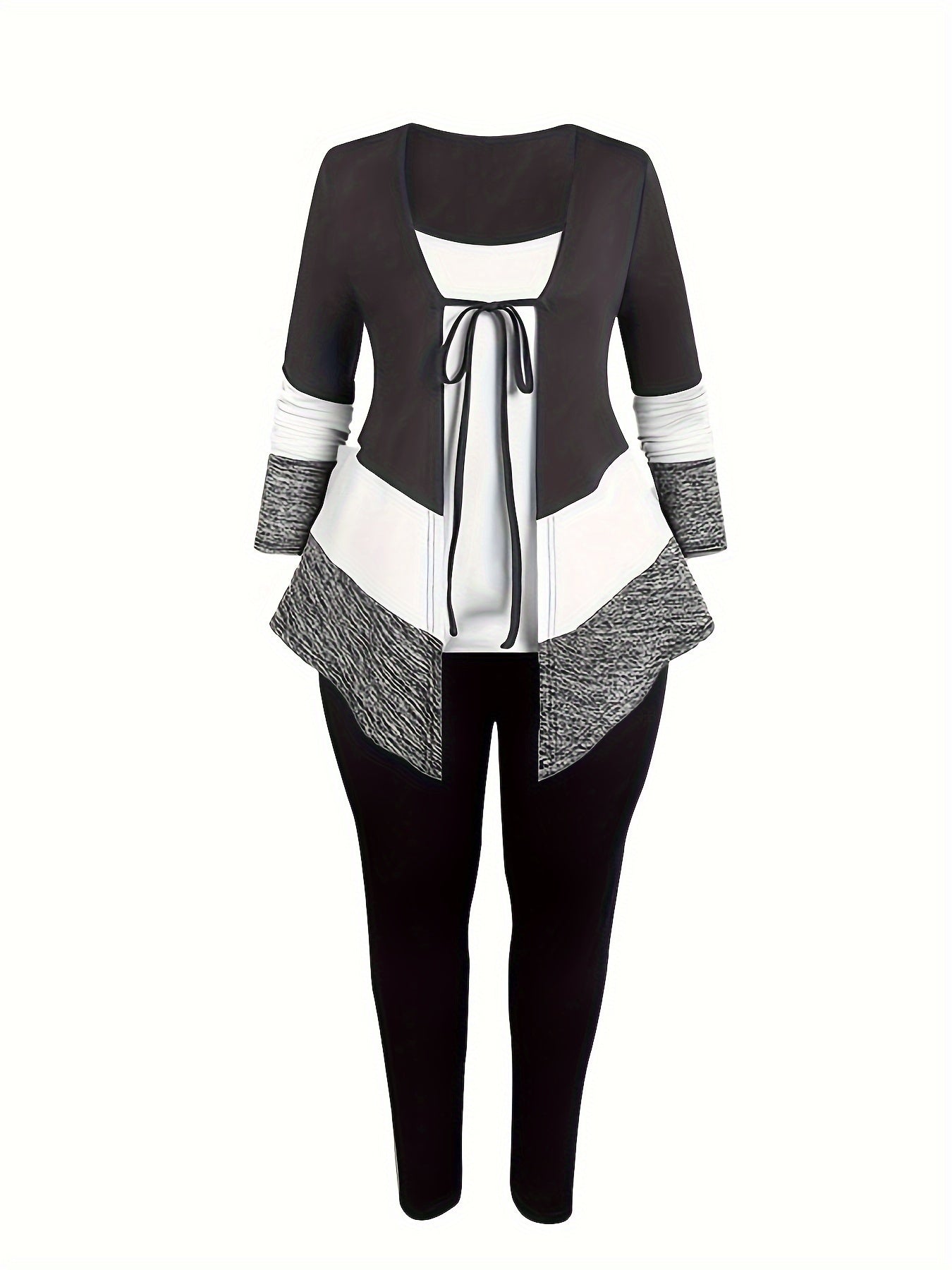 3-teiliges Damen-Set langärmliger Cardigan, Camisole-Oberteil enge Leggings
