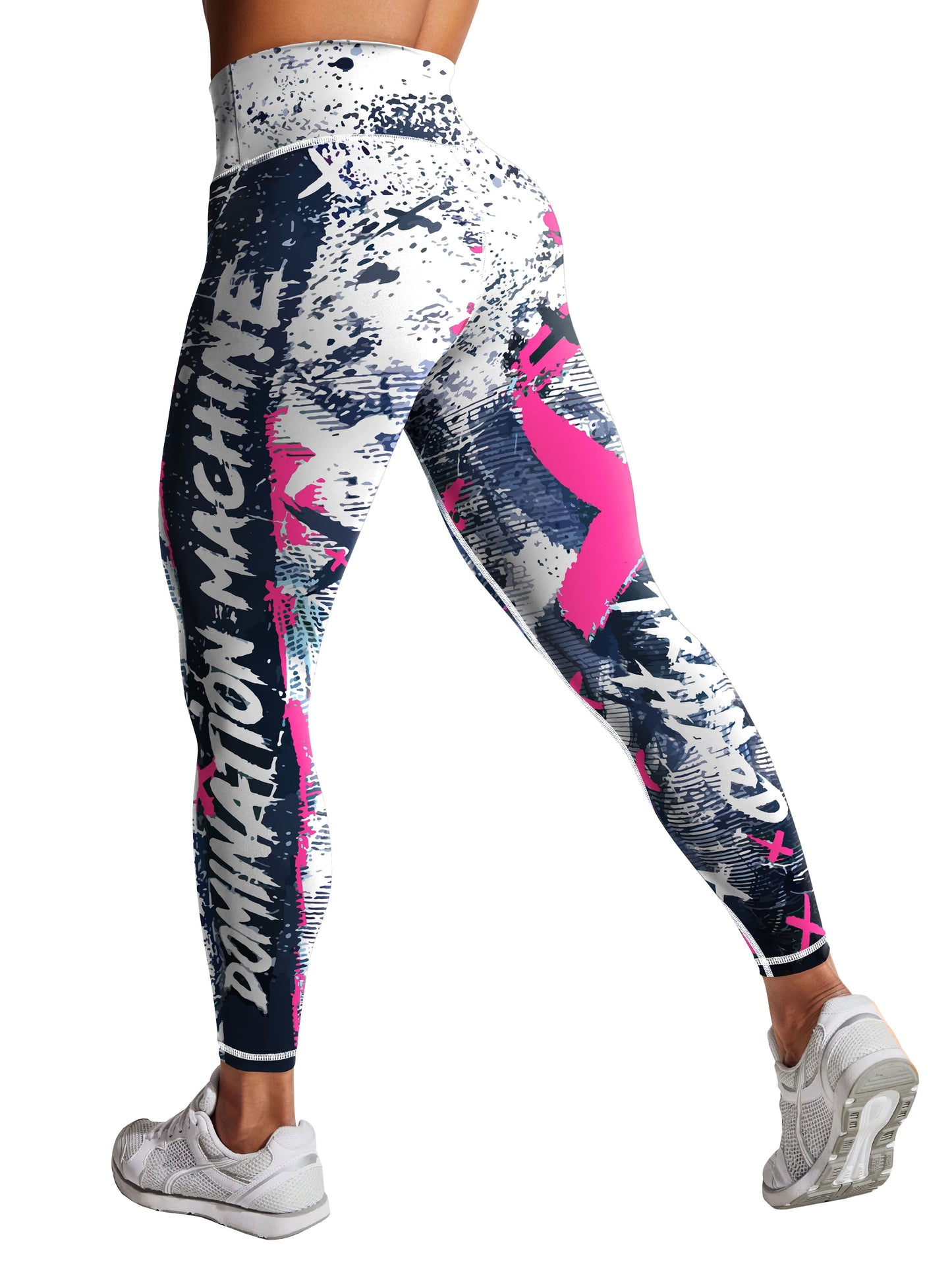 Yoga-Sport-Leggings mit hoher Taille, Farbblock-Graffiti-Design, Po-Lifting