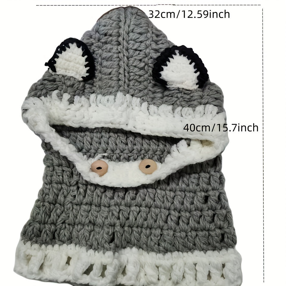 Gestrickte Kapuzenschalmütze mit Tiermotiven – 5-12 Jahre