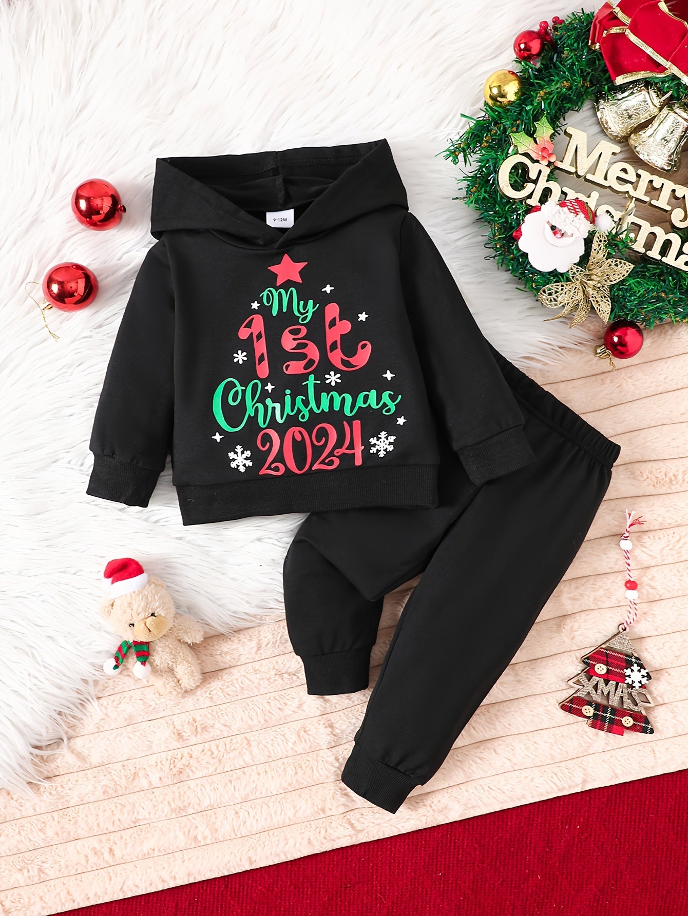 2-teiliges Set Outfit für Baby-Jungen, Pullover und Jogginghose „My First Christmas 2024“