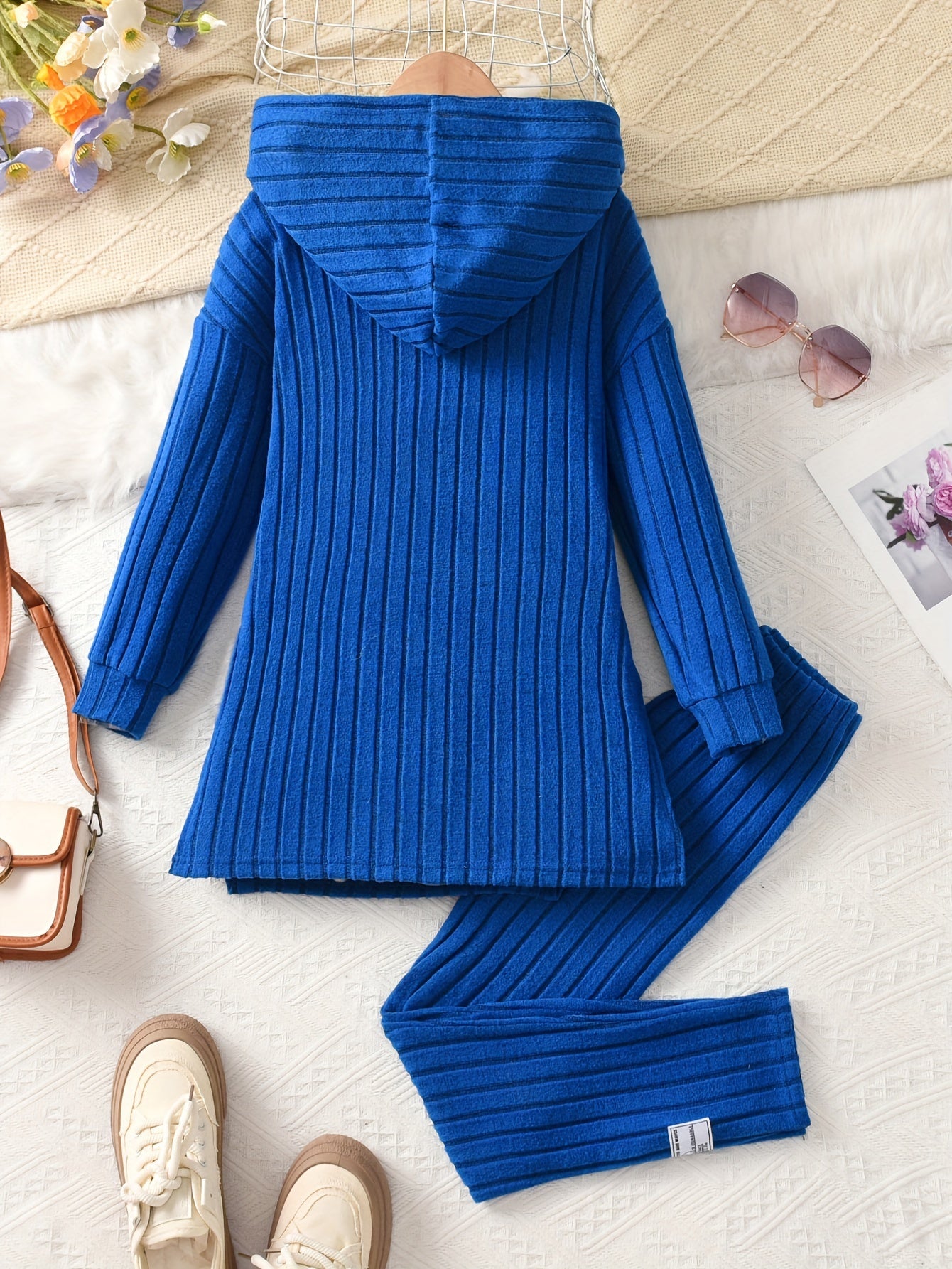 2-teiliges Set für Mädchen, Langarm-Kapuzenpullover und dehnbare Hose