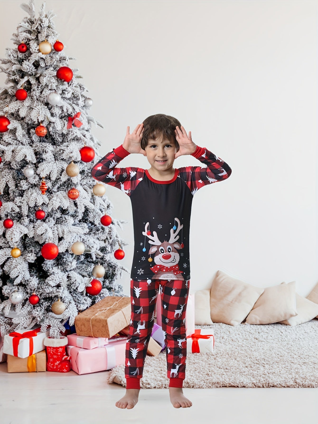 Weihnachtspyjama-Set für die ganze Familie mit Rentier Stretch 2-teilig