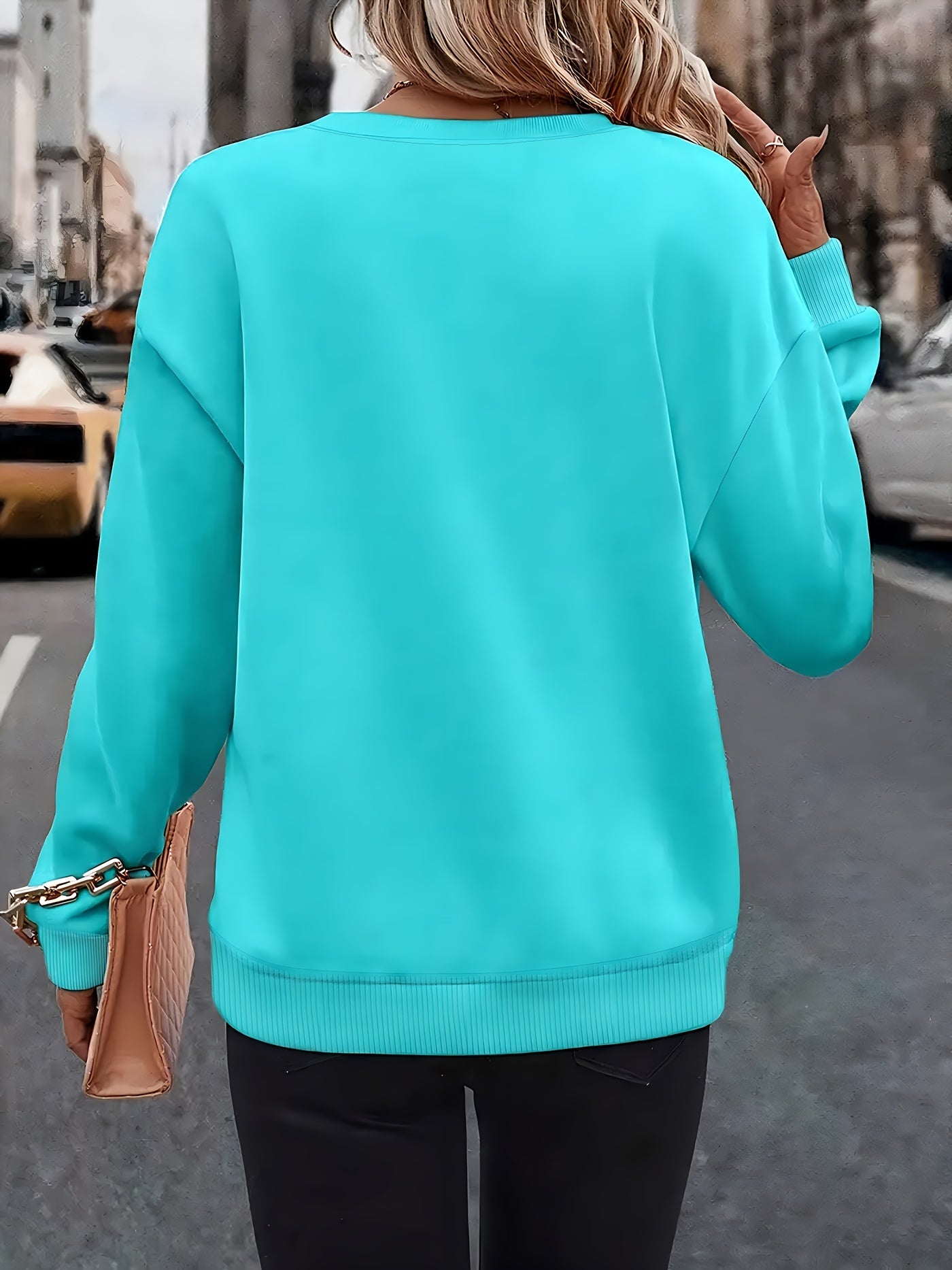 Elegantes Rundhals-Sweatshirt für Damen mit kreativem Herz-Design